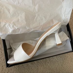 White Block Kitten Heel Faux Croc Print Sandal